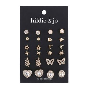 Brasstone & Rhinestone assorted Stud Earings - Set of 12